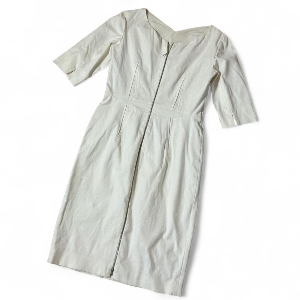 Narciso Rodriguez Cotton Silk Blend Sheath Dress Made in Italy V Neck Zip Front